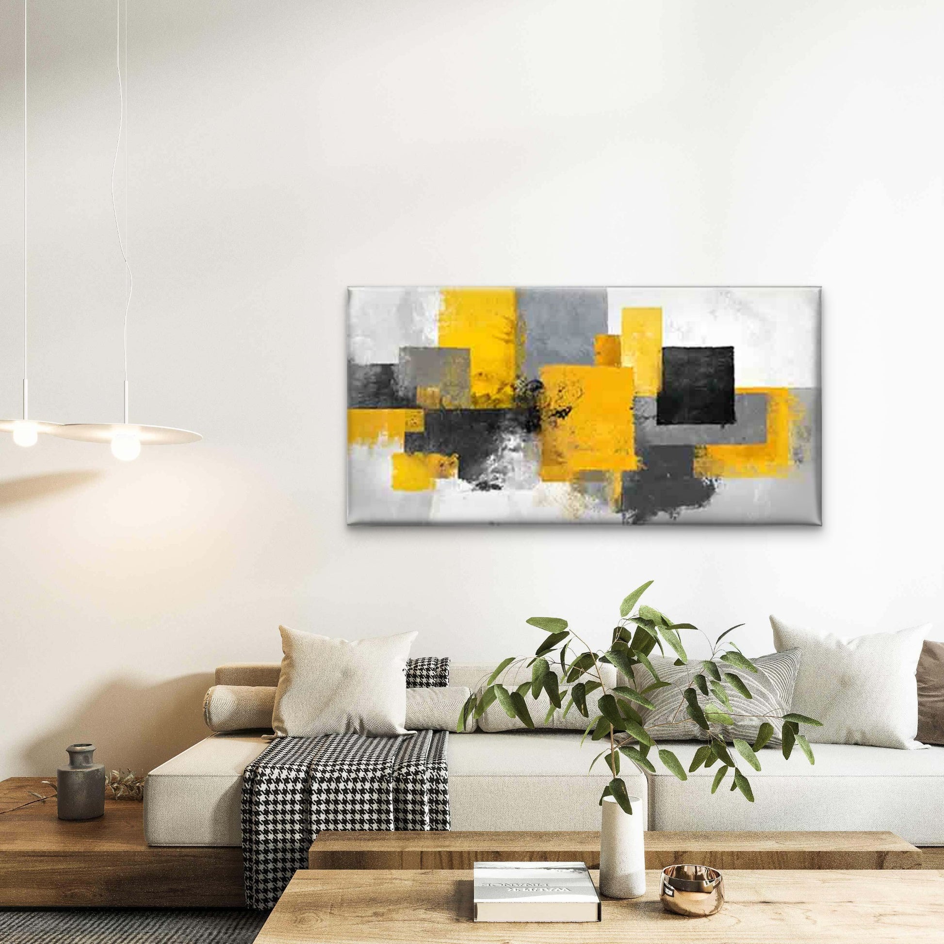 Urban Geometry Art in Yellow Wall Art Canvas Office Home Room Framed 120x60cm - Bella Home Decor