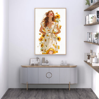Happy Girl White Sundress Sunflower Field  Premium quality Poster print choose your sizes (Copy)