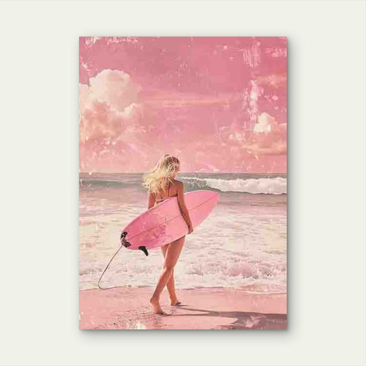 Blonde Woman Standing On The Beach 40x60cm Metal Print Ready to Hang