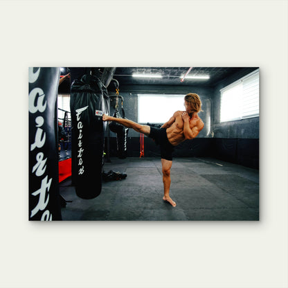 Martial Artist Kicking Punching Bag Gym Fitness 5mm thick Plastic Poster Ready to Hang 90x60cm