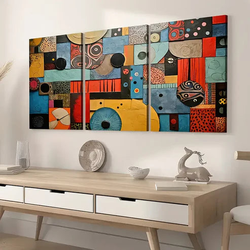 3pcs Retro Style Fashion Abstract Graphic Art Vintage Wall Art Set Canvas Unframed - High Quality Print 100% Australian Made Wall Canvas