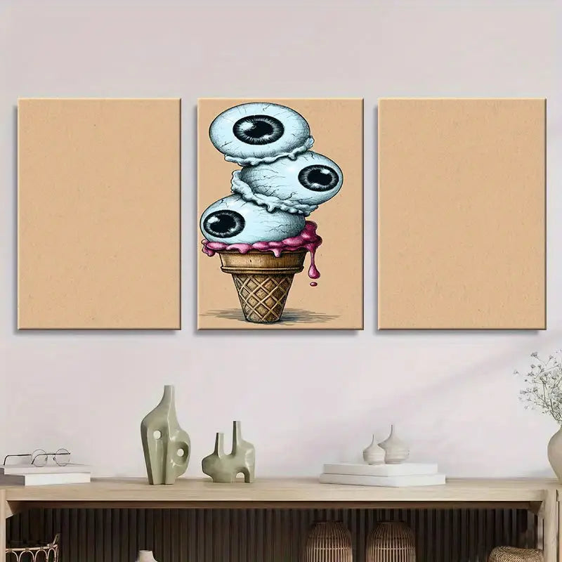 3pcs Three Eyeballs Stacked On Top Metal Print Ready to Hang Art