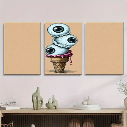 3pcs Three Eyeballs Stacked On Top Metal Print Ready to Hang Art