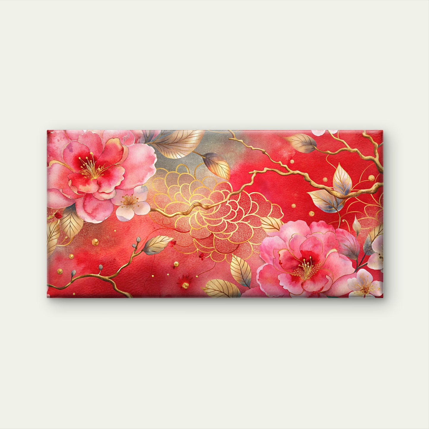 Modern Asian Peony Branch Wall Art Canvas Office Home Room Framed 120x60cm