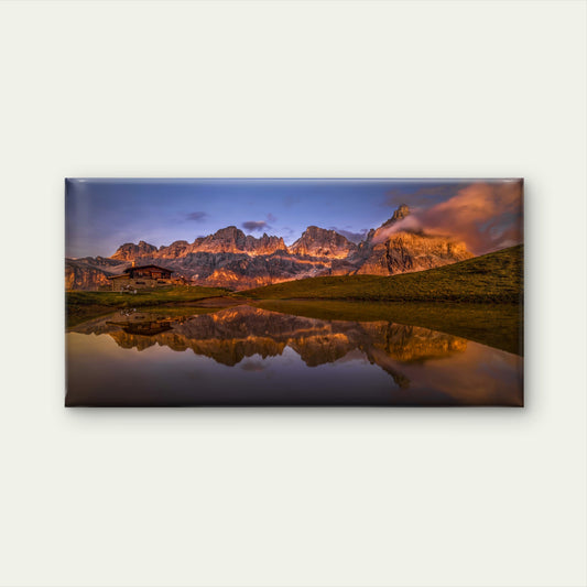 Dolomites Mountain Sunset Lake Wall Art Canvas Office Home Room Framed 120x60cm