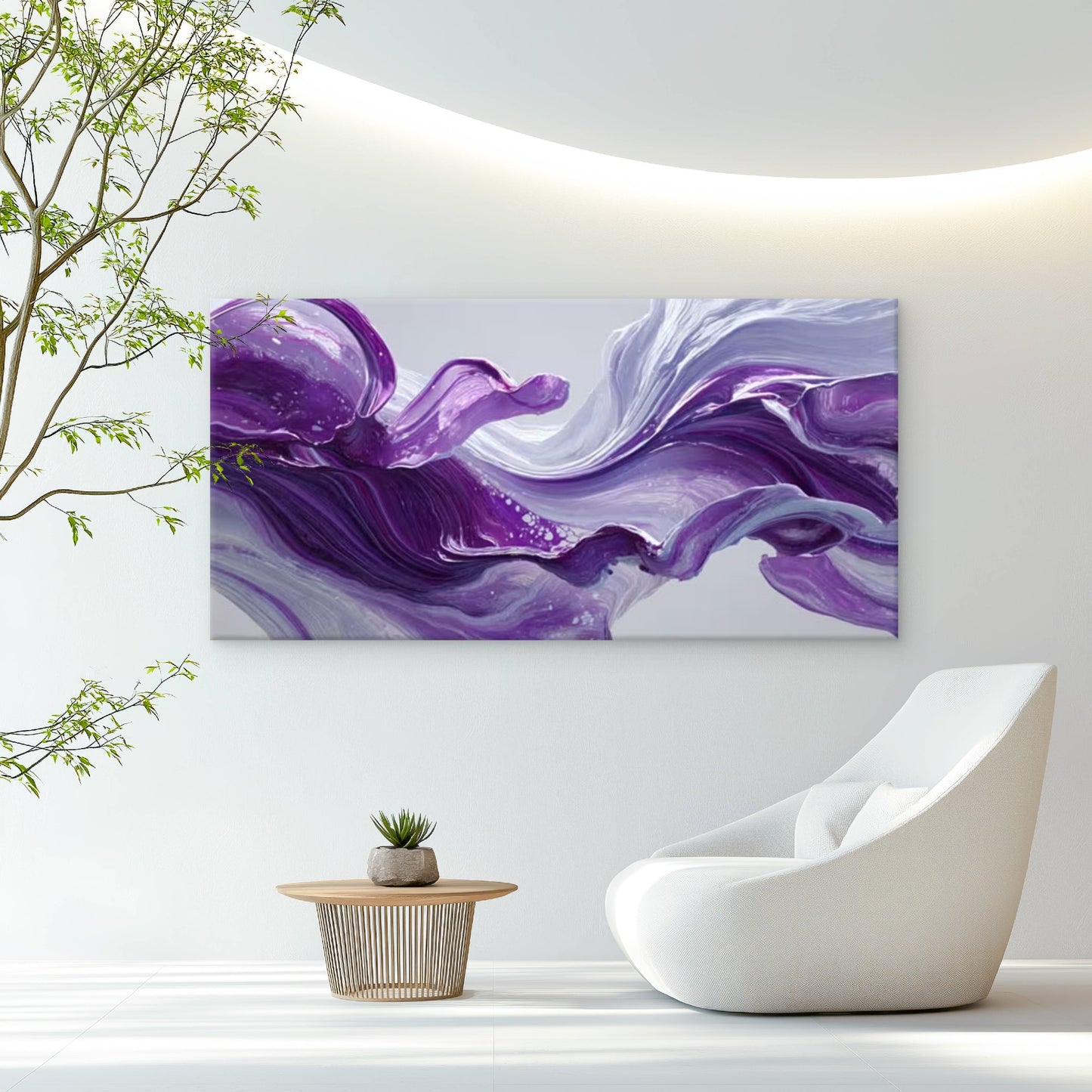 Purple White Swirling Abstract Wall Art Canvas Office Home Room Framed 120x60cm