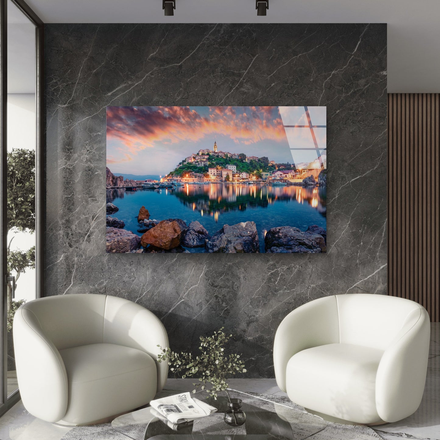 Coastal Harbor Sunset Tempered Glass Printing Wall Art Australian Made Quality
