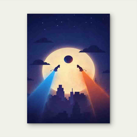 City Moon Lights with & Orange Glow 40x60cm Metal Print Ready to Hang
