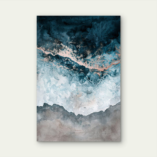 Navy Teal Fluid Abstract Painting 40x60cm Metal Print Ready to Hang