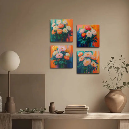 4pcs Soft Pink Flower Bouquet  Wall Art Canvas Framed - Bella Home Decor