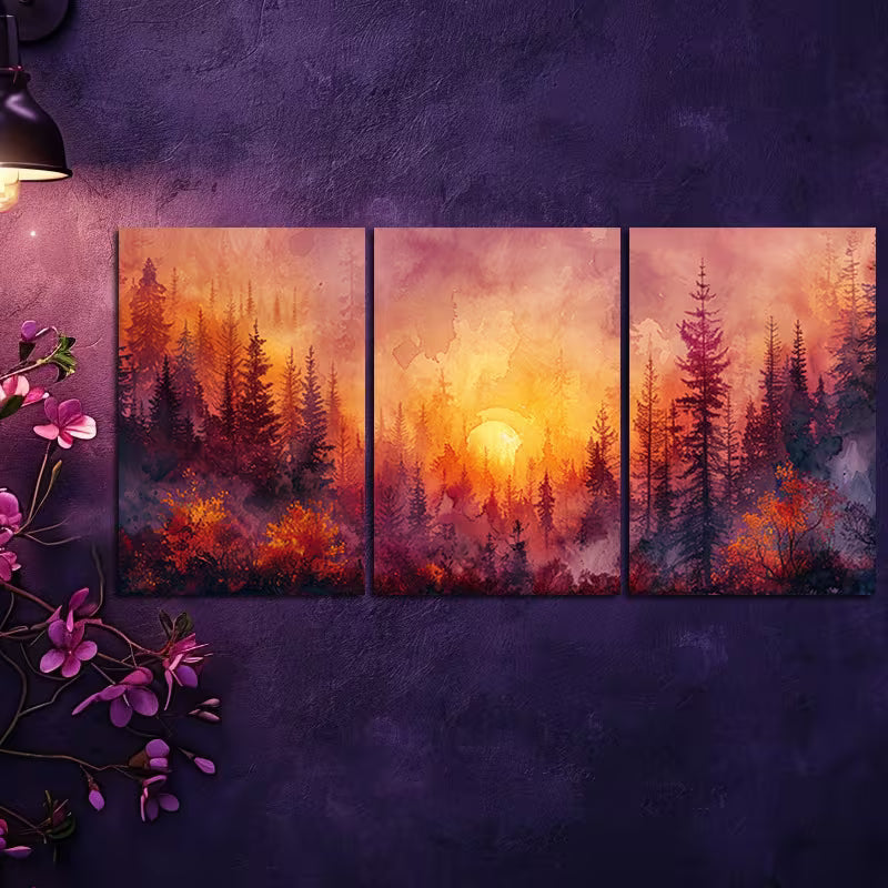 3pcs Landscape with Pine Trees and Foggy Hues Wall Art Set Canvas Framed 60x90cm - High Quality Print 100% Australian Made Wall Canvas Ready to Hang
