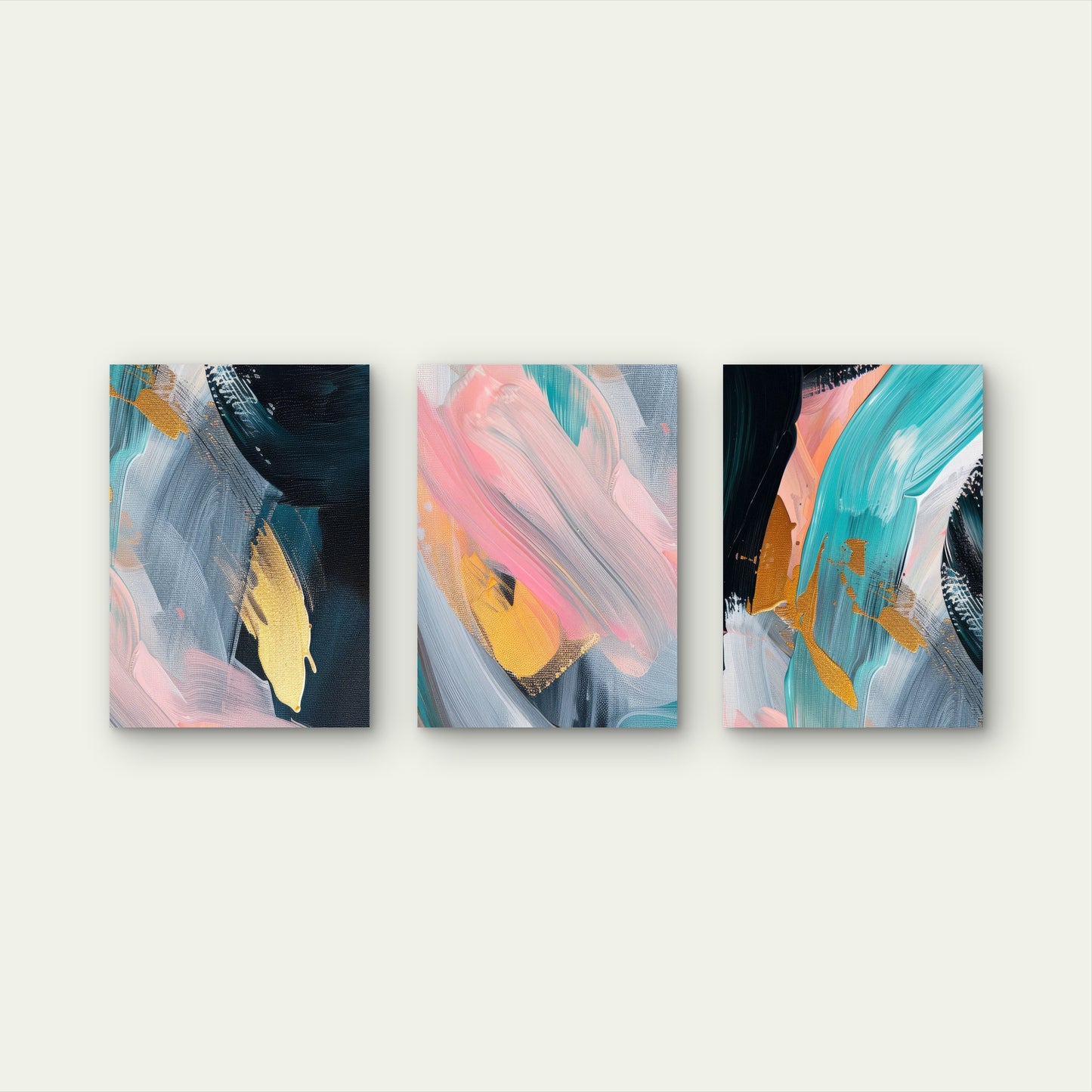 3pcs Abstract Teal Pink Navy Brushstroke  Wall Art Set Canvas Framed 60x90cm - High Quality Print 100% Australian Made Wall Canvas Ready to Hang