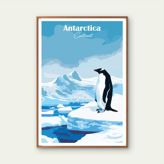 Antarctica Continent Vintage Penguin Iceberg Travel Poster Print Wall Art