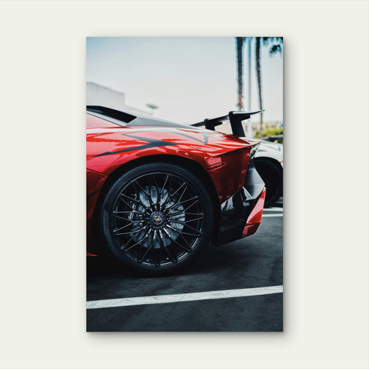 Red Lamborghini Aventador SV Supercar Rim 40x60cm Metal Print Ready to Hang