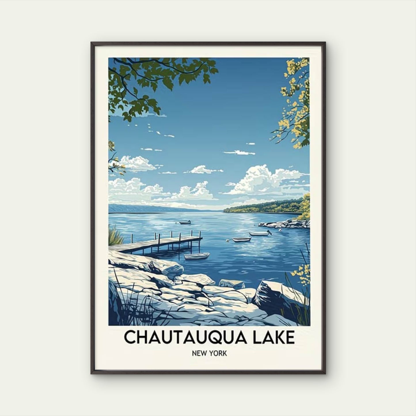 Green Leaves Framing A Perfect New York View Travel Poster Print Wall Art - Bella Home Decor