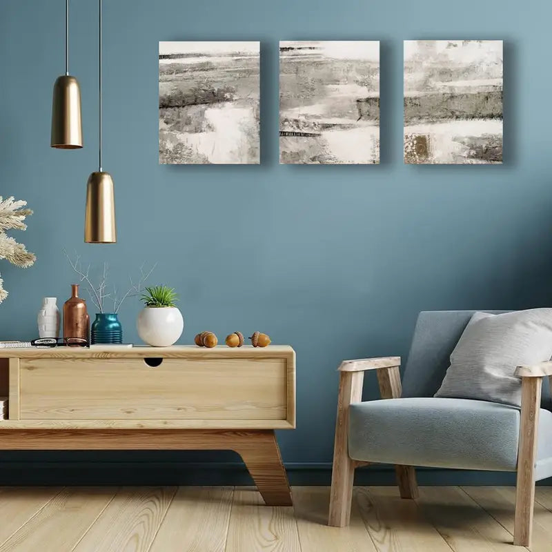 3.	3pcs Black And Gray Abstract Landscape Shapes Metal Print Ready to Hang Art - Bella Home Decor