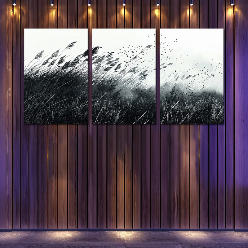 3pcs Wild Grass Field Nature Wilderness Wall Art Set Canvas Framed 50x70cm - High Quality Print 100% Australian Made Wall Canvas Ready to Hang