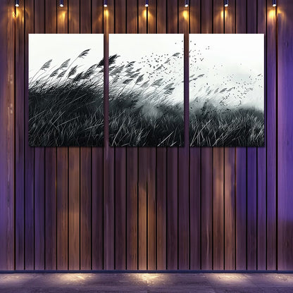 3pcs Wild Grass Field Nature Wilderness Wall Art Set Canvas Framed 60x90cm - High Quality Print 100% Australian Made Wall Canvas Ready to Hang