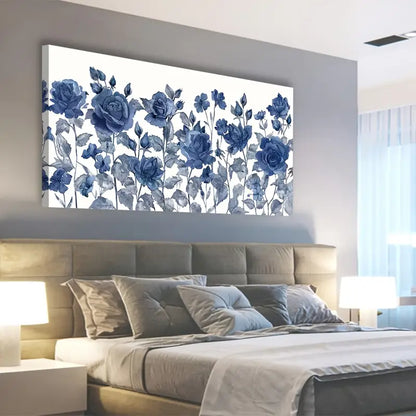 Blue Roses Botanical Blossom Nature Wall Art canvas office home room framed 120x60cm - Bella Home Decor