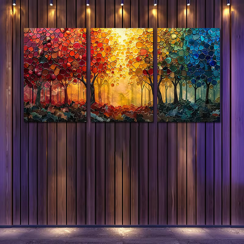 3pcs Vibrant Autumn Forest Scene with Sunlight Wall Art Set Canvas Framed 40x60cm - High Quality Print 100% Australian Made Wall Canvas Ready to Hang