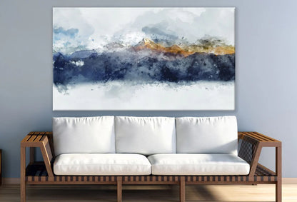 Blue Abstract Mountain Paint 90x60cm Print 100% Australian Made