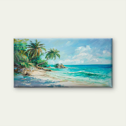 Tropical Ocean Beach Scene Wall Art Canvas Office Home Room Framed 120x60cm