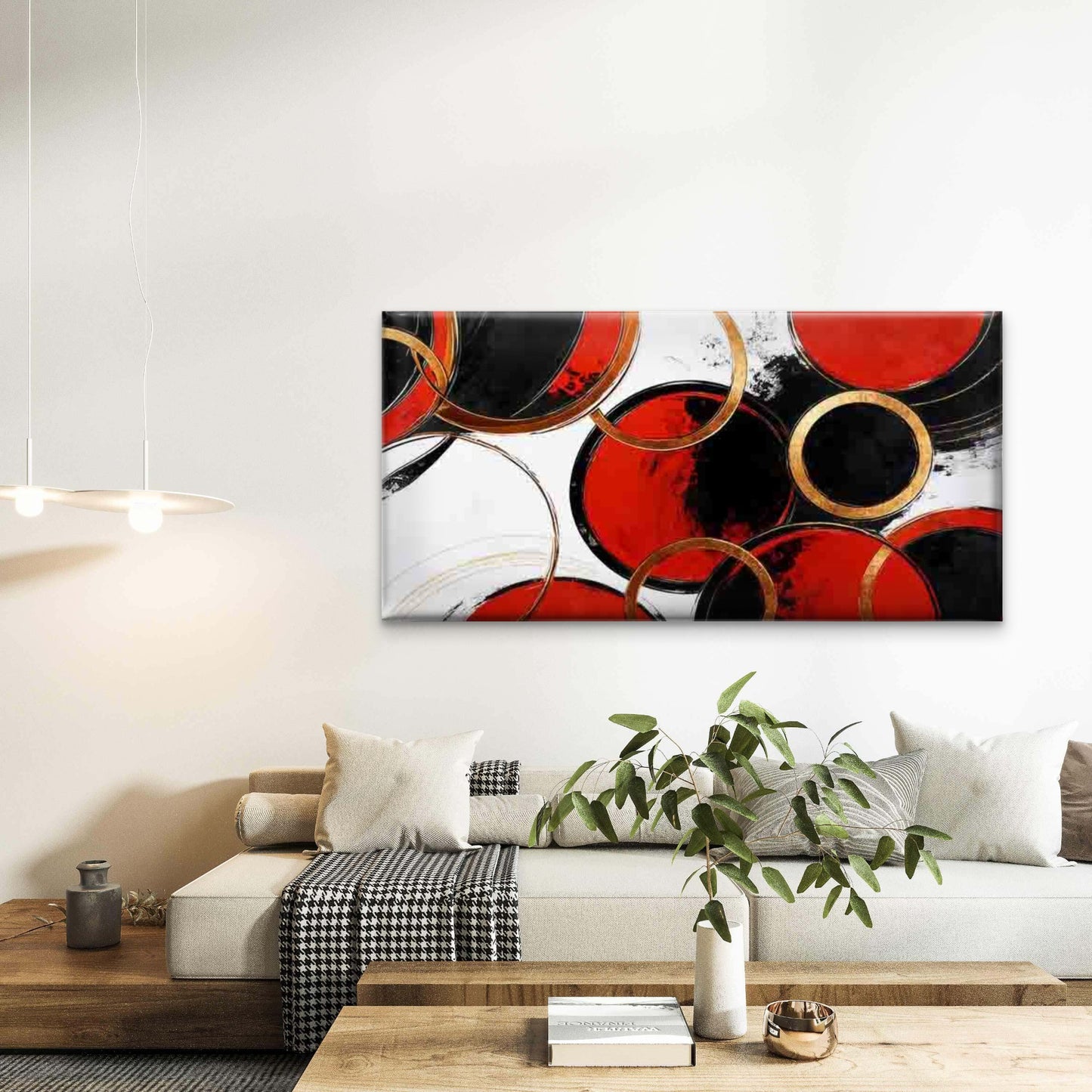 Abstract Red Black And Golden Wall Art Canvas Office Home Room Framed 120x60cm - Bella Home Decor