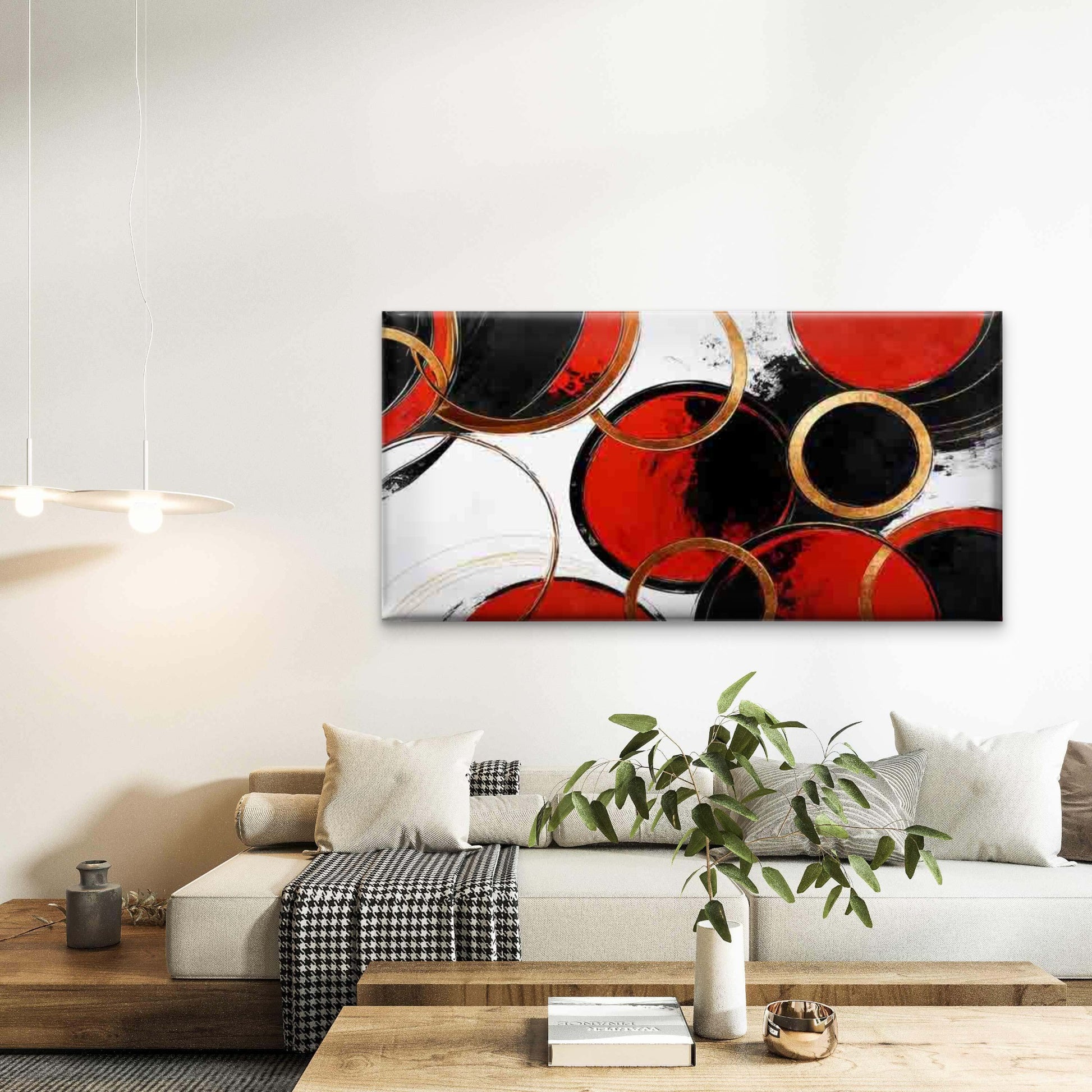 Abstract Red Black And Golden Wall Art Canvas Office Home Room Framed 120x60cm - Bella Home Decor