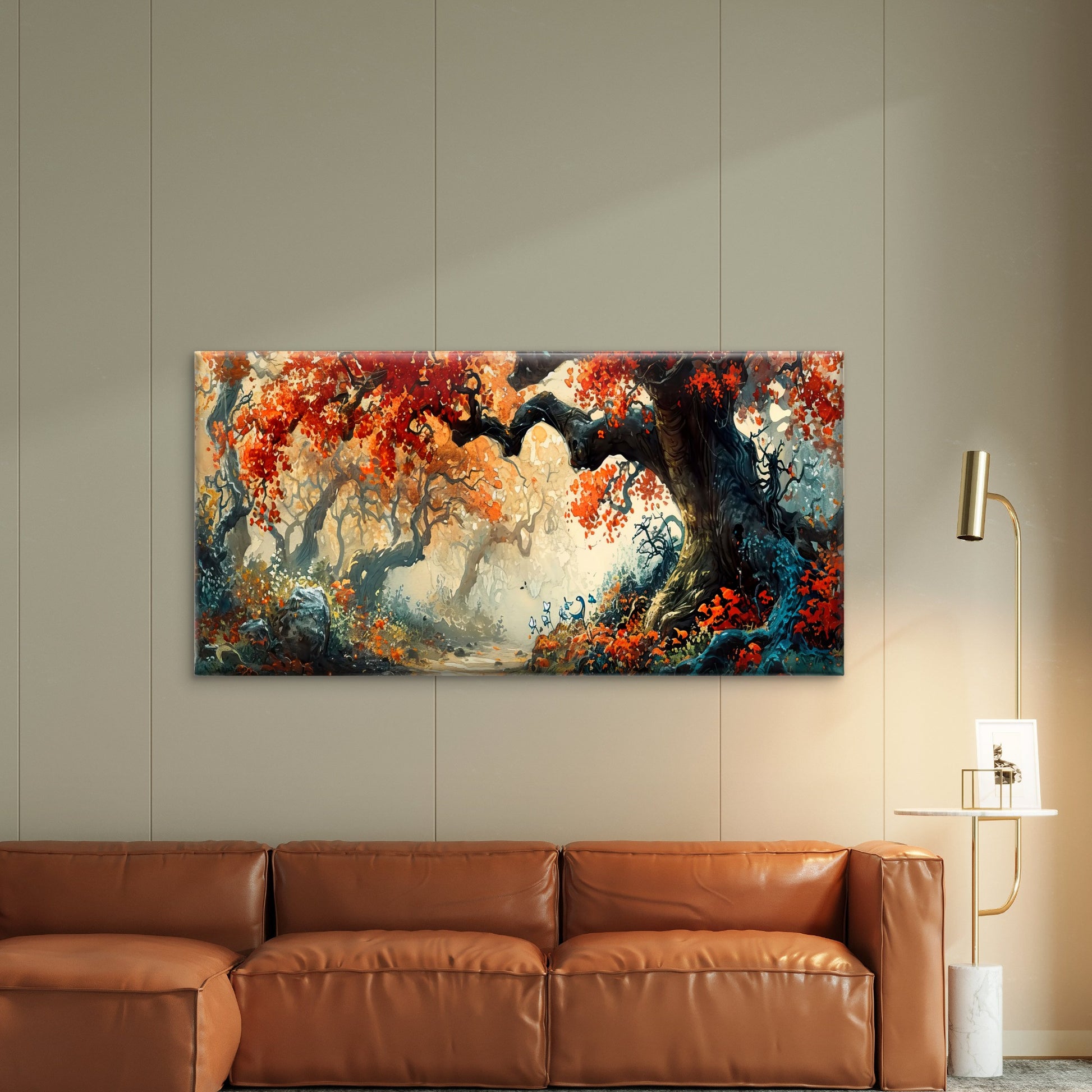 Gnarled Tree Forest Abstract Wall Art Canvas Office Home Room Framed 120x60cm