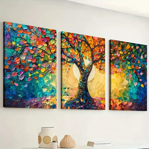 3pcs Ready to Hanging, Art Style Modern Fashion Abstract Tree Scenery Wall Art Set Canvas Unframed - High Quality Print 100% Australian Made Wall Canvas
