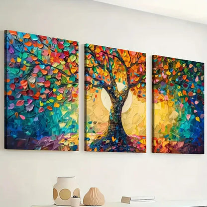 3pcs Ready to Hanging, Art Style Modern Fashion Abstract Tree Scenery Wall Art Set Canvas Unframed - High Quality Print 100% Australian Made Wall Canvas