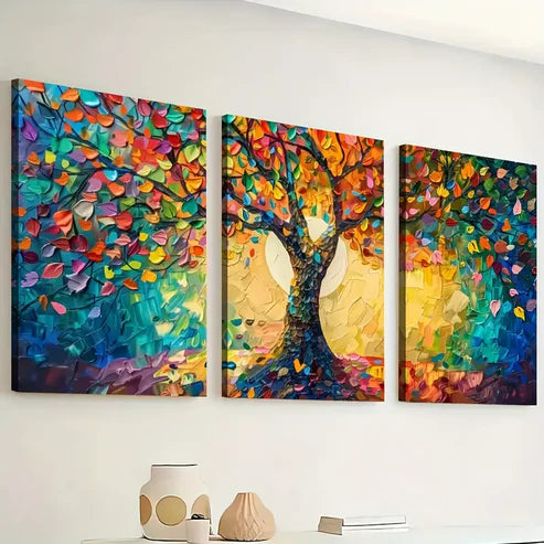 3pcs Ready to Hanging, Art Style Modern Fashion Abstract Tree Scenery Colorful Wall Art Set Canvas Unframed - High Quality Print 100% Australian Made Wall Canvas