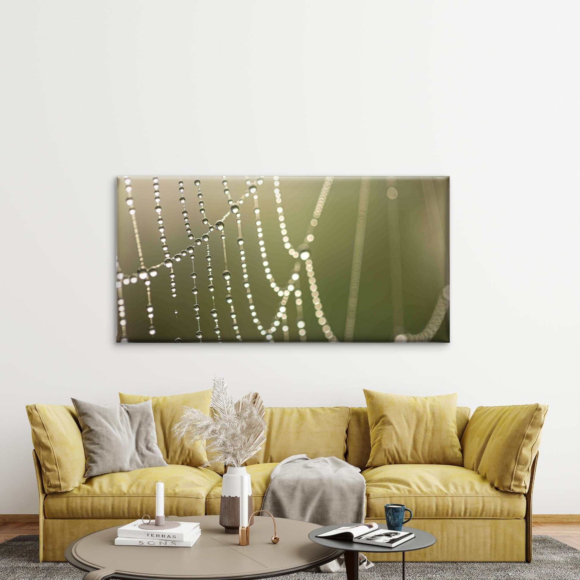Macro View of Dewy Spider Web Wall Art Canvas Office Home Room Framed 120x60cm - Bella Home Decor