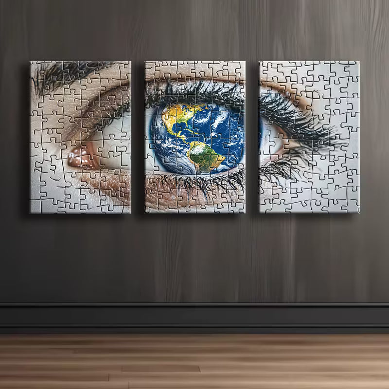 3pcs Eye and Earth Puzzle Design Wall Art Set Canvas Framed 40x60cm - High Quality Print 100% Australian Made Wall Canvas Ready to Hang