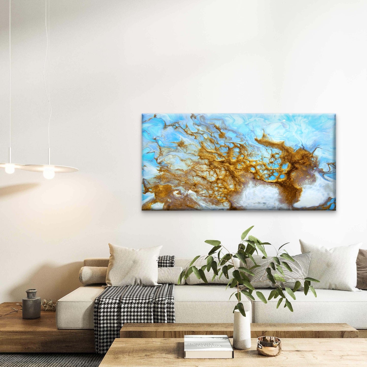 Golden Dark Blue Marble Wall Art Canvas Office Home Room Framed 120x60cm - Bella Home Decor
