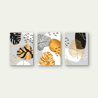 3pcs Modern Boho Gold Monstera Leaf Trio   Wall Art Set Canvas Framed 40x60cm - High Quality Print 100% Australian Made Wall Canvas Ready to Hang