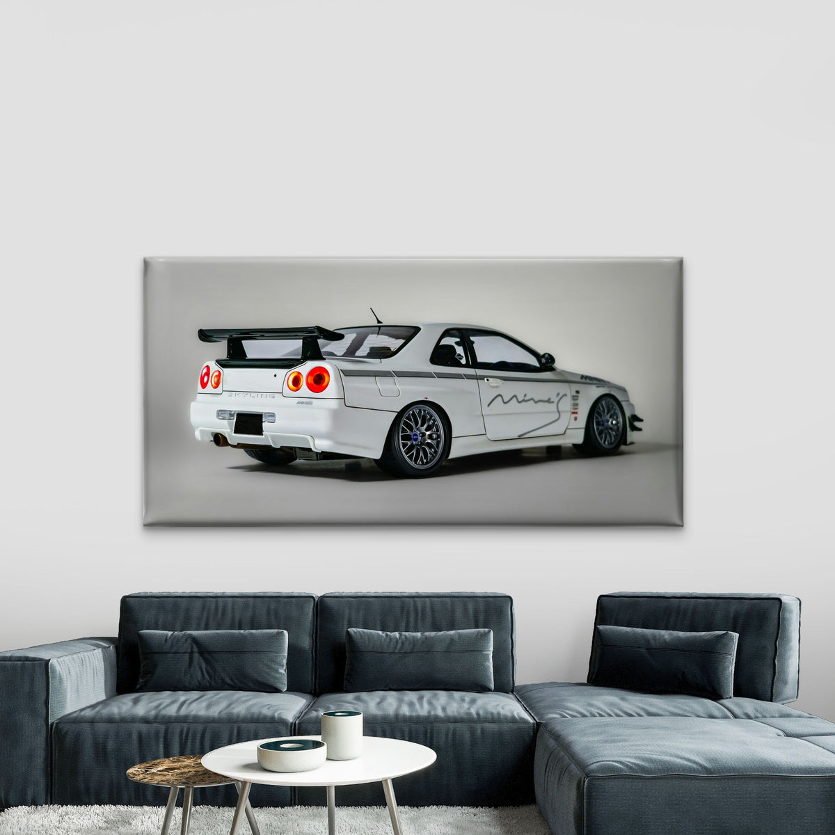 White Nissan Skyline GT-R Model Wall Art Canvas Office Home Room Framed 120x60cm
