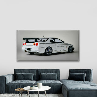 White Nissan Skyline GT-R Model Wall Art Canvas Office Home Room Framed 120x60cm