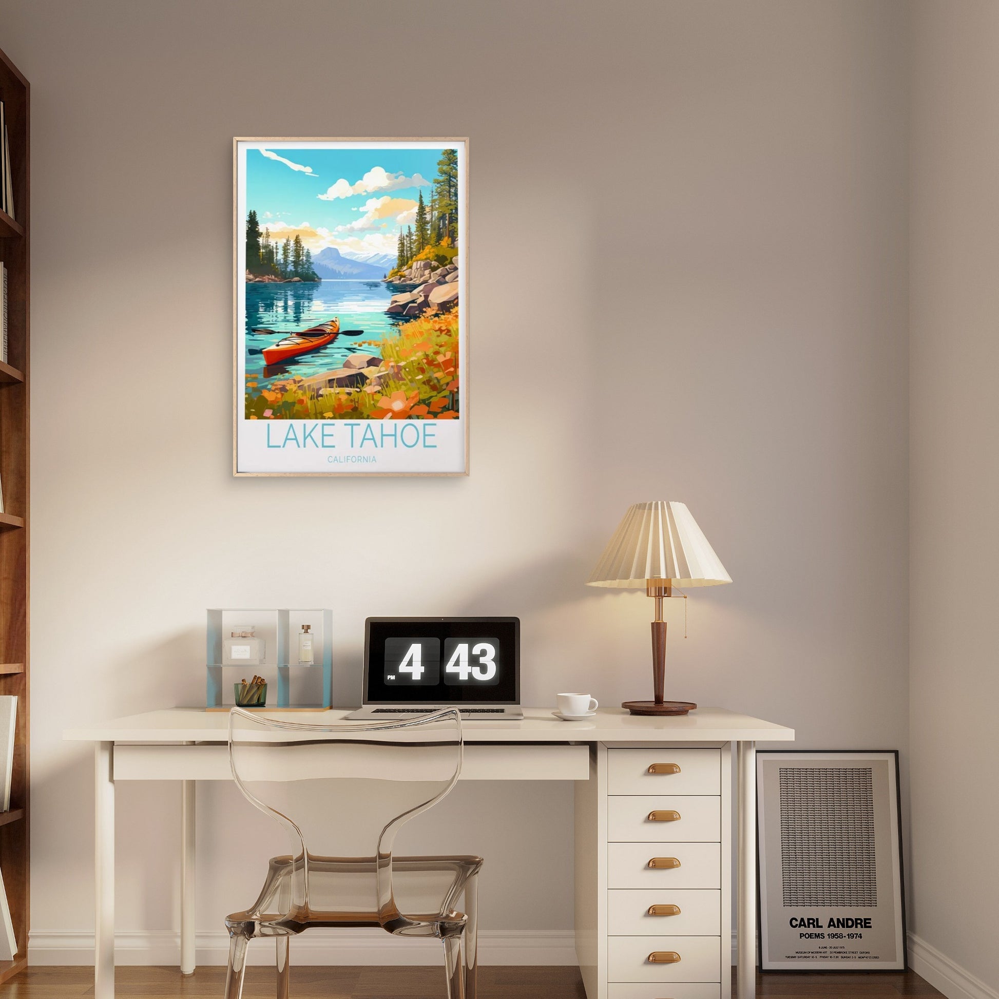 Lake Tahoe California, Pine Trees & Boat Travel Poster Print Wall Art - Bella Home Decor