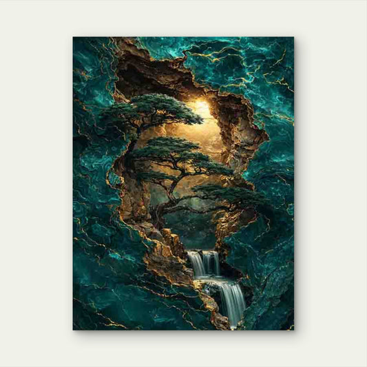 Mystical Cavern Waterfall 60x90cm Metal Print Ready to Hang