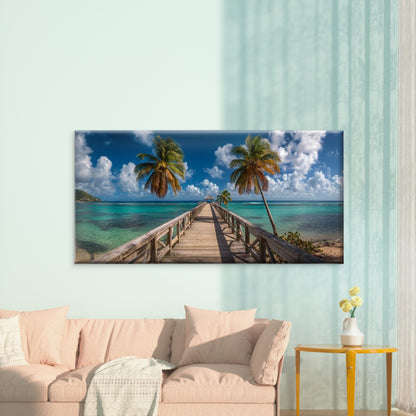 Ocean Palm Tree & White Sand Wall Art Canvas Office Home Room Framed 120x60cm