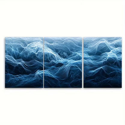 3pcs  Sublime Blue Line Ocean Waves Metal Print Ready to Hang Art - Bella Home Decor