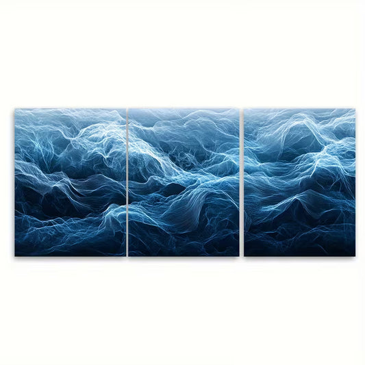 3pcs Sublime Blue Line Ocean Waves Metal Print Ready to Hang Art