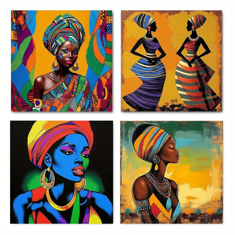 4pcs Vibrant African Women Abstrac Elegant GH Wall Art Canvas Framed