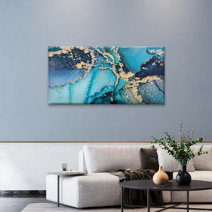 Marble Ink Gold Abstract Wall Art Canvas Office Home Room Framed 120x60cm