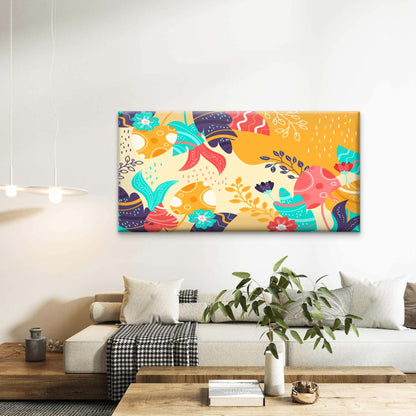 Boho Botanical Yellow Abstract Wall Art Canvas Office Home Room Framed 120x60cm