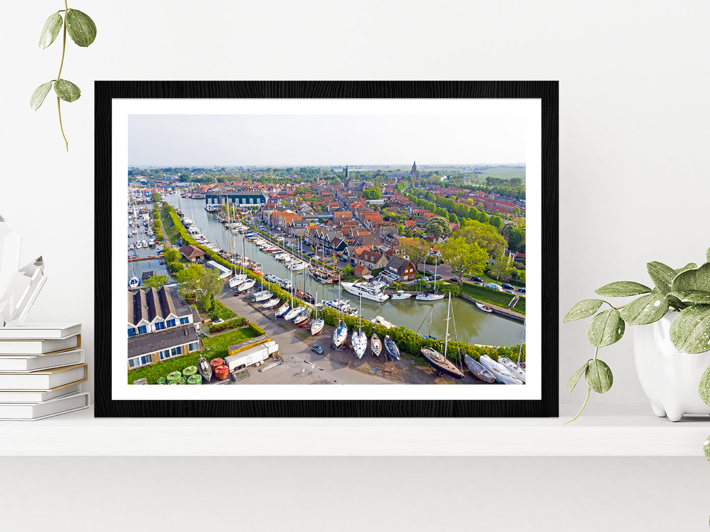 Monnickendam City In Netherlands Glass Framed Wall Art, Ready to Hang Quality Print With White Border Black