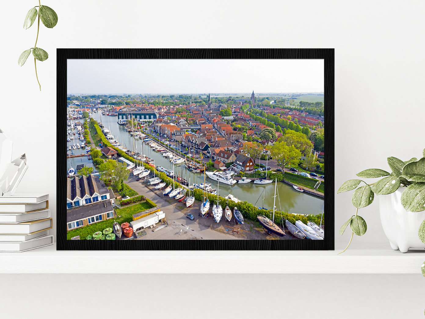 Monnickendam City In Netherlands Glass Framed Wall Art, Ready to Hang Quality Print Without White Border Black