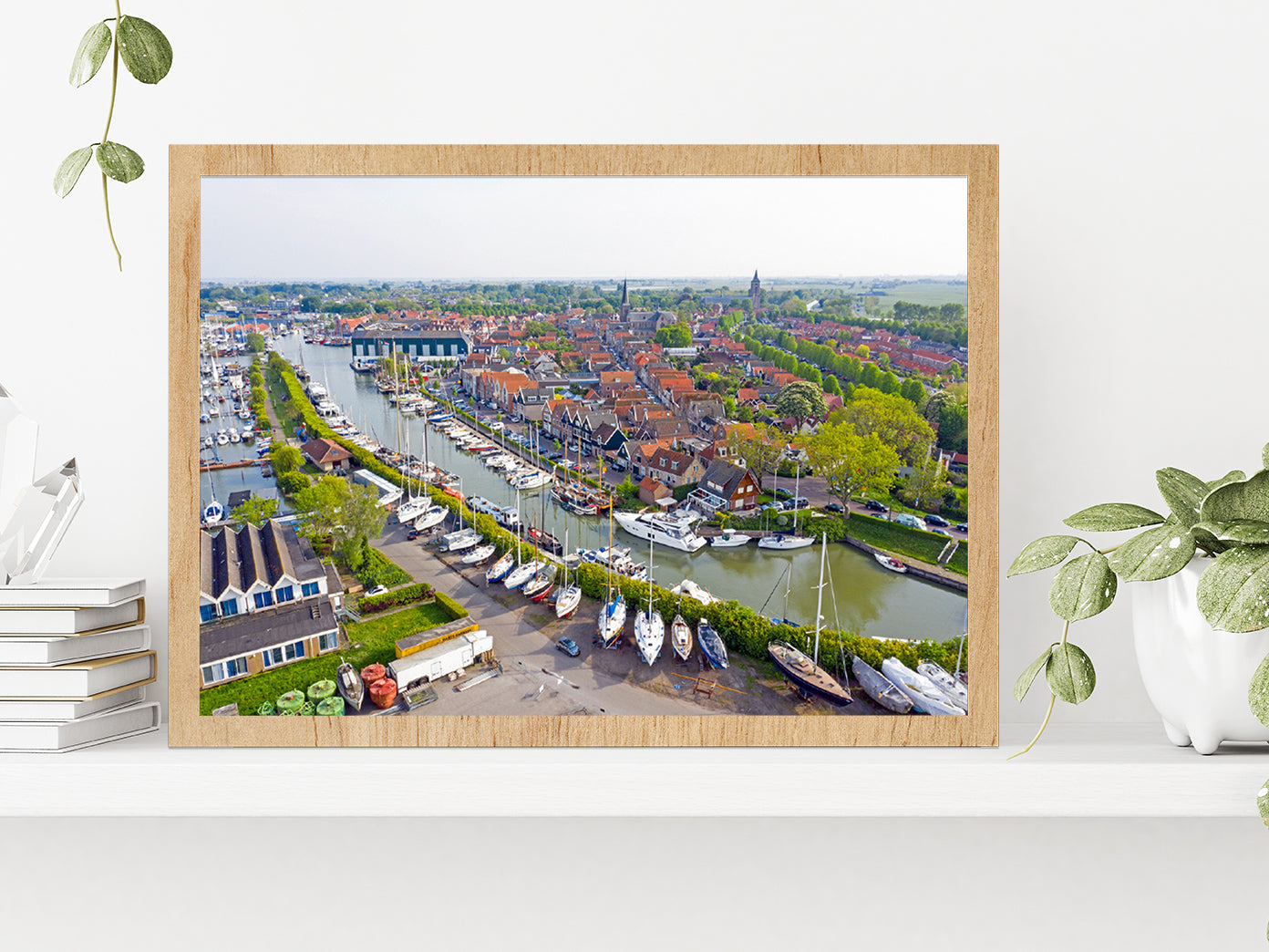 Monnickendam City In Netherlands Glass Framed Wall Art, Ready to Hang Quality Print Without White Border Oak