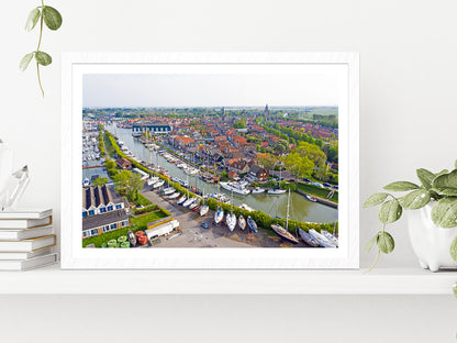 Monnickendam City In Netherlands Glass Framed Wall Art, Ready to Hang Quality Print With White Border White